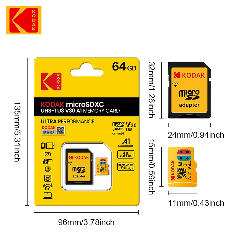 Tarjeta de memoria Micro SD KODAK 128GB 256GB 512GB A2 hasta 100MB/s Class10 U3 tarjeta microsd TF 4K HD para teléfono de monitoreo de juegos - imagen 4