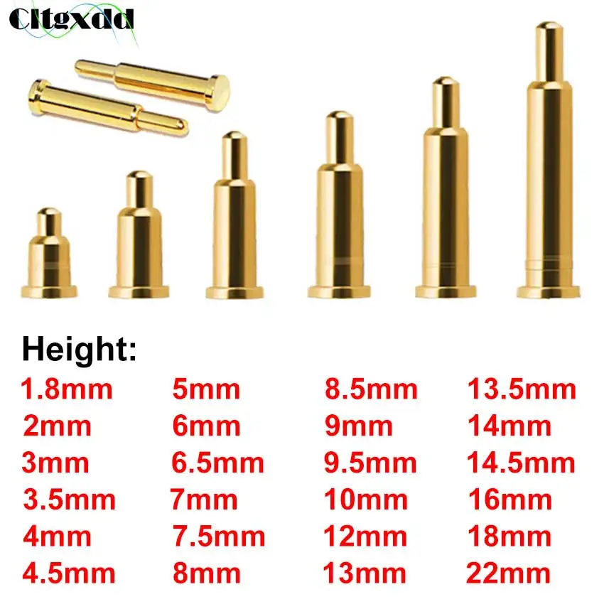 Conector de clavija Pogo de 5 uds., 1,8 ~ 22mm, resorte de cobre conductor, Pin superior de carga, parche de antena PogoPin de contacto para reloj, sonda de prueba SMT PCB