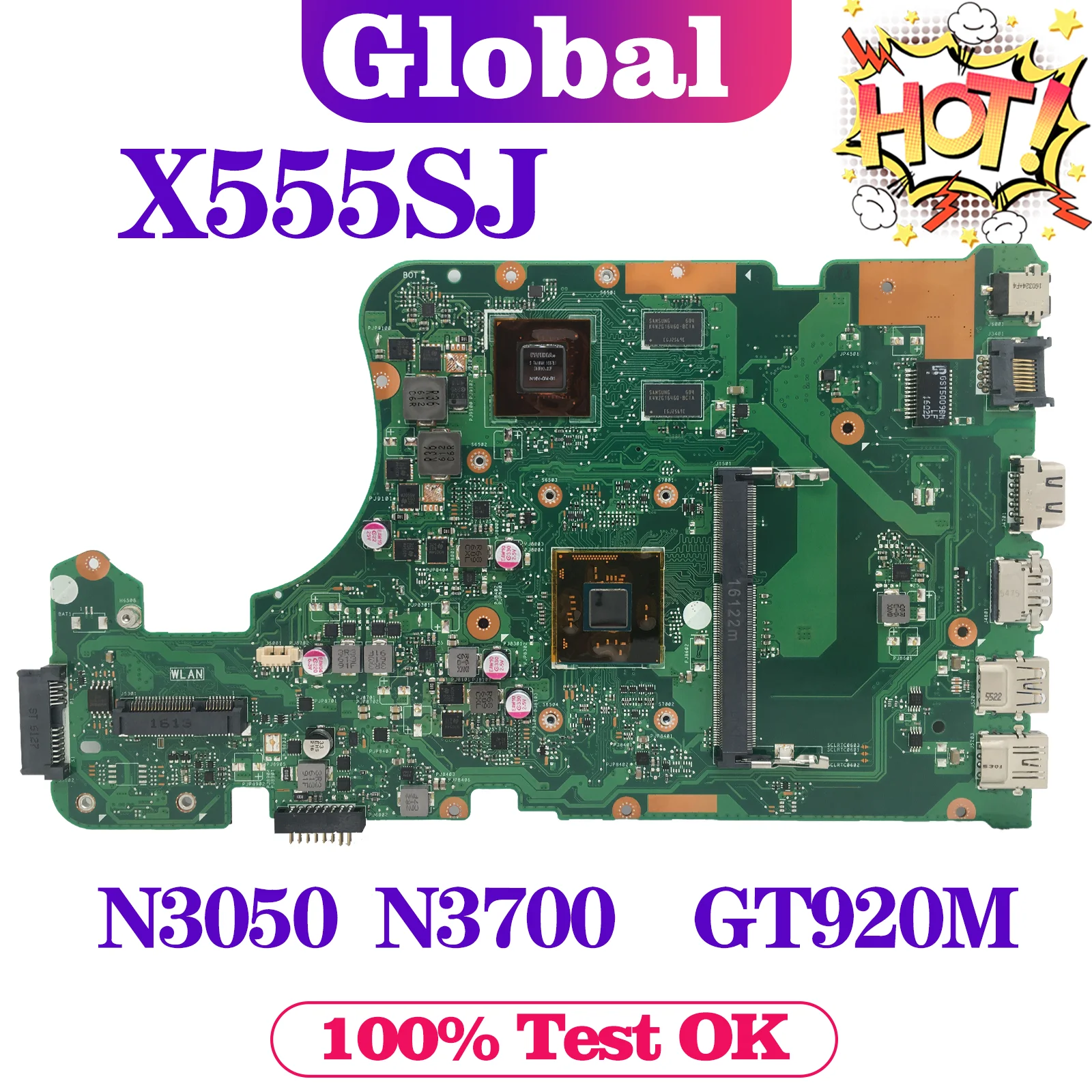 Placa base para portátil X555SJ N3700/N3050 GT920M para ASUS K555SJ K555S X555 A555S, placa base para ordenador portátil de 4 núcleos, prueba de placa principal OK