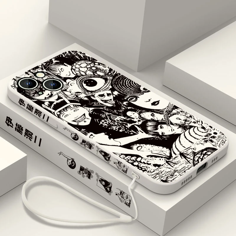 Funda de teléfono Junji Ito Horror Comics para Apple iPhone 15 14 13 12 11 Pro Max Plus 8 7 SE cubierta de capa de cuerda izquierda líquida