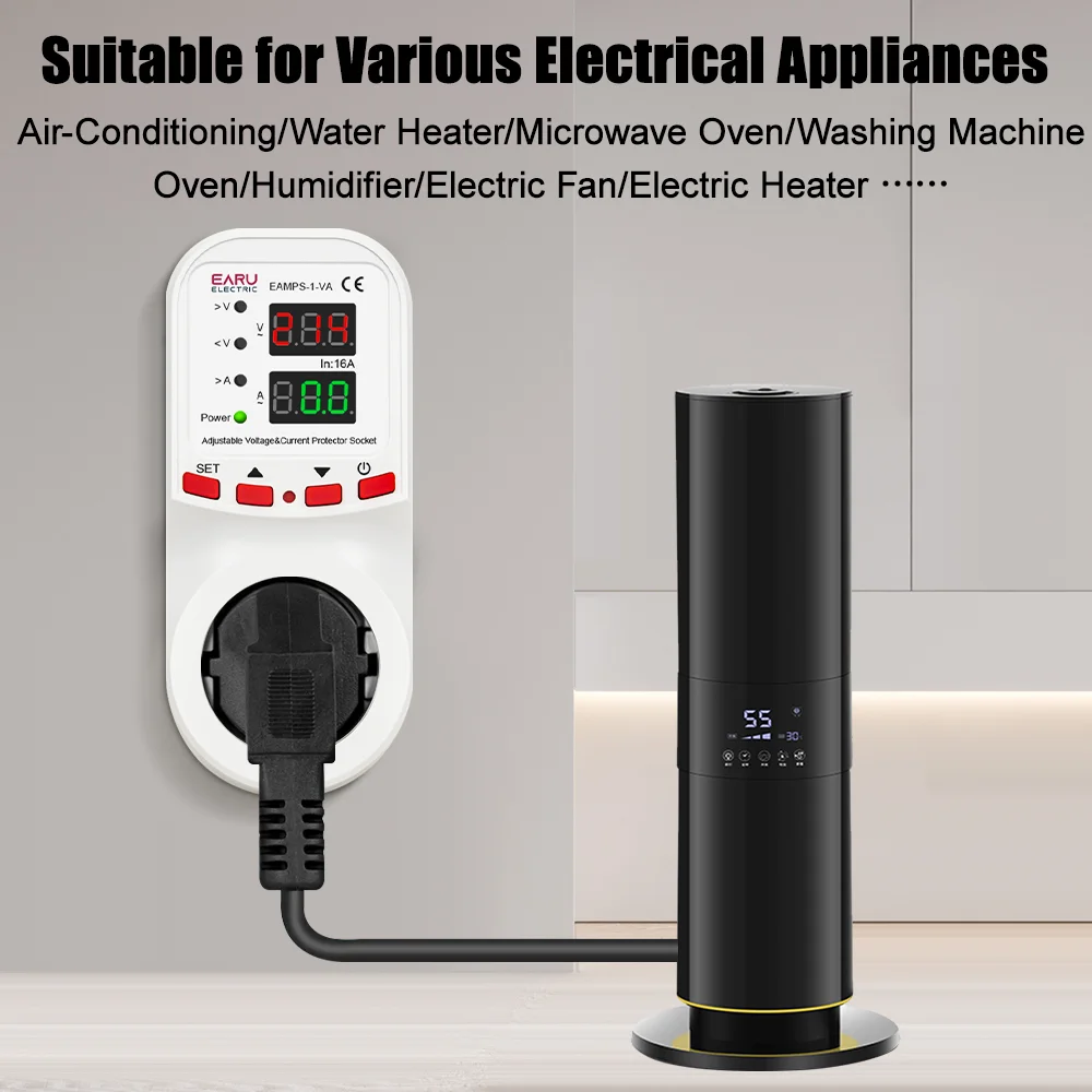 Protector limitador de corriente de sobretensión de voltaje automático enchufe de la UE ajustable 16A AC 230V 50/60Hz Monitor de energía medidor kWh - imagen 4