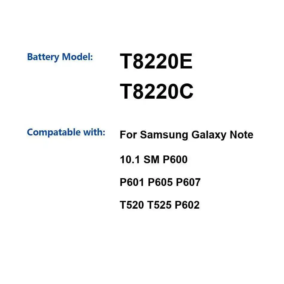 Batería para tableta Samsung Galaxy Note 10,1 SM P600 P601 P605 P607 T520 T525 P602 8200Mah, potencia confiable T8220E T8220C