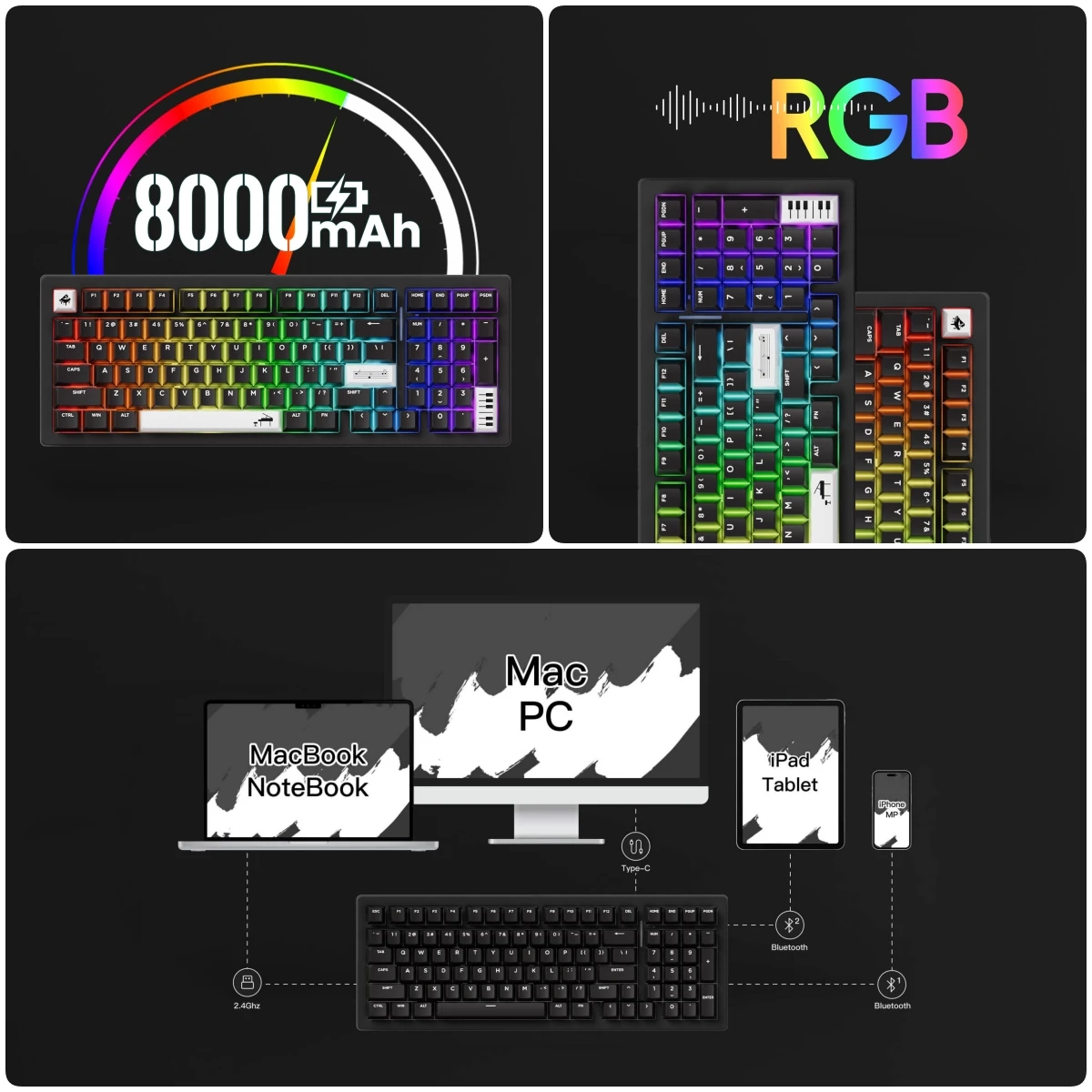 MonsGeek M2 V5 a través de teclado mecánico/Kit Barebone 1800 de aluminio tamaño compacto Rápido desmontaje RGB Hot Swap tri-modo teclado - imagen 4