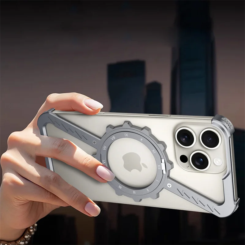 Funda de teléfono de Metal con forma de Z y luz nocturna para iPhone 13, 14, 15 y 16 Pro Max, funda protectora para teléfono, parachoques a prueba de golpes 360 °   Soporte de rotación - imagen 4