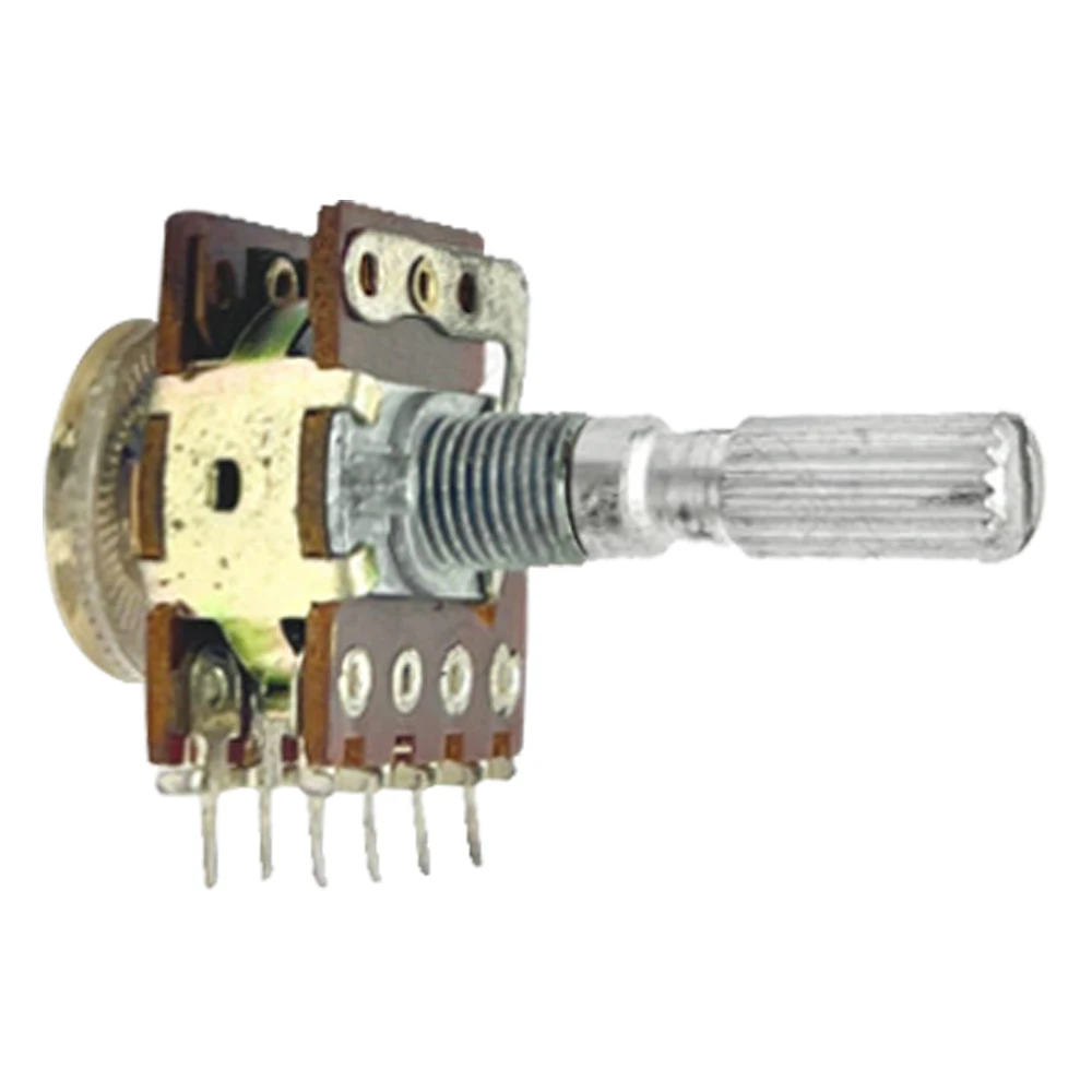 Potenciómetro de Control de volumen de Audio escalonado Dual B100K para amplificador de Audio con grifo de ruididad 16 tipo 8 pines eje de 25mm - imagen 3