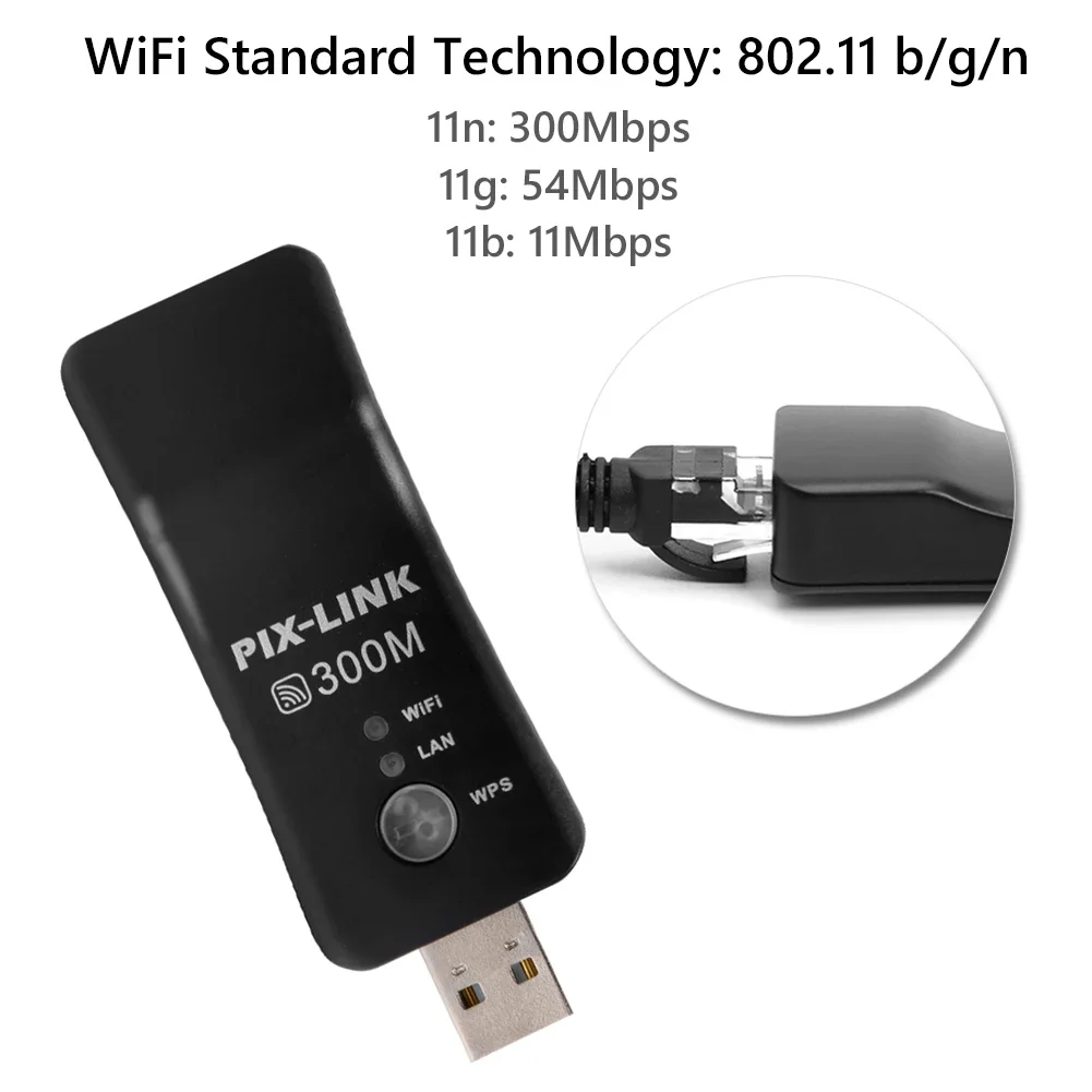USB TV WiFi Dongle Adapter 300Mbps Universal Wireless Receiver Network Card RJ45 - imagen 2