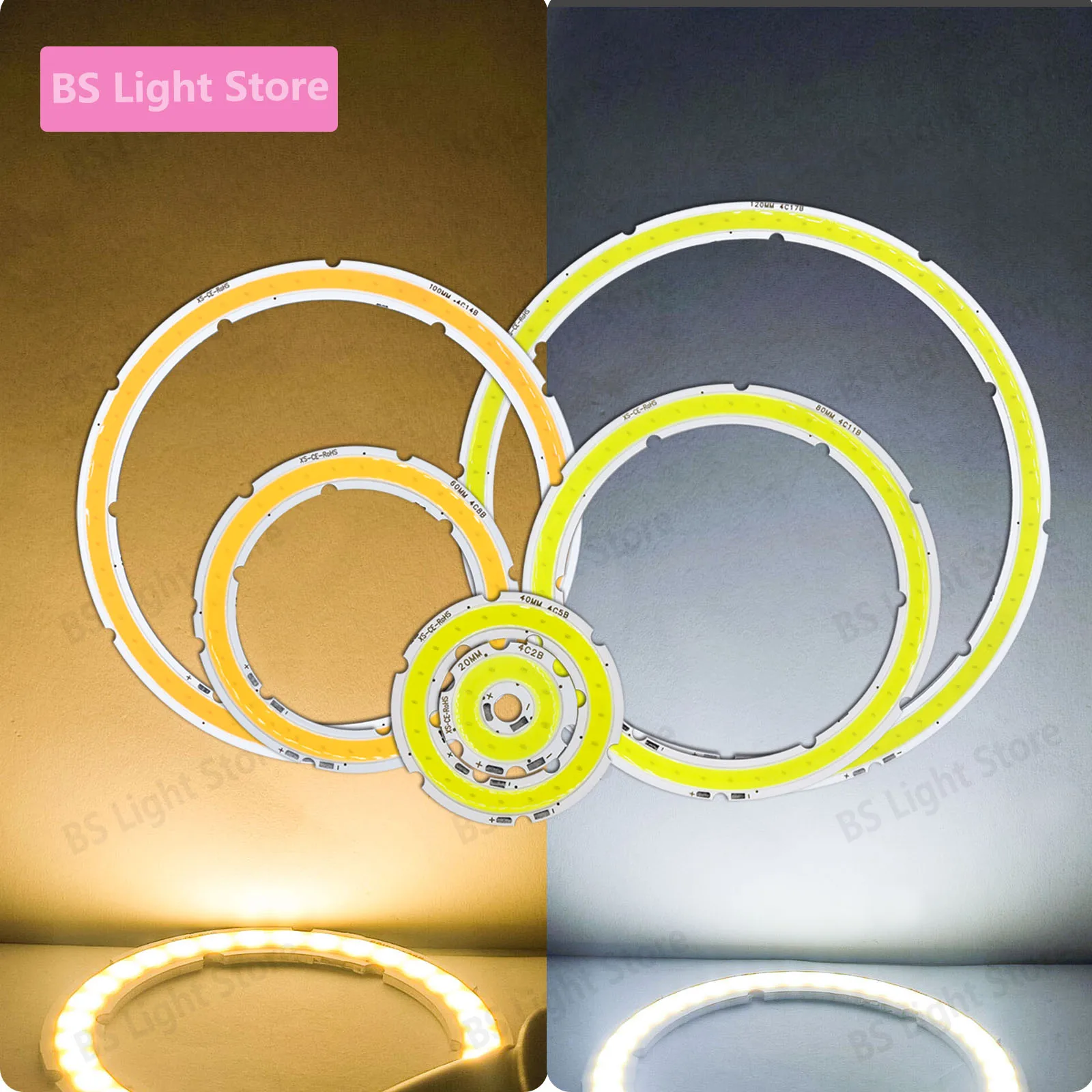 Fuente de luz LED COB de ojo de Ángel de 2W-12W, 12VDC, 20mm-120mm, fuente de luz Circular blanca fría y cálida, accesorios adecuados para bombilla DIY