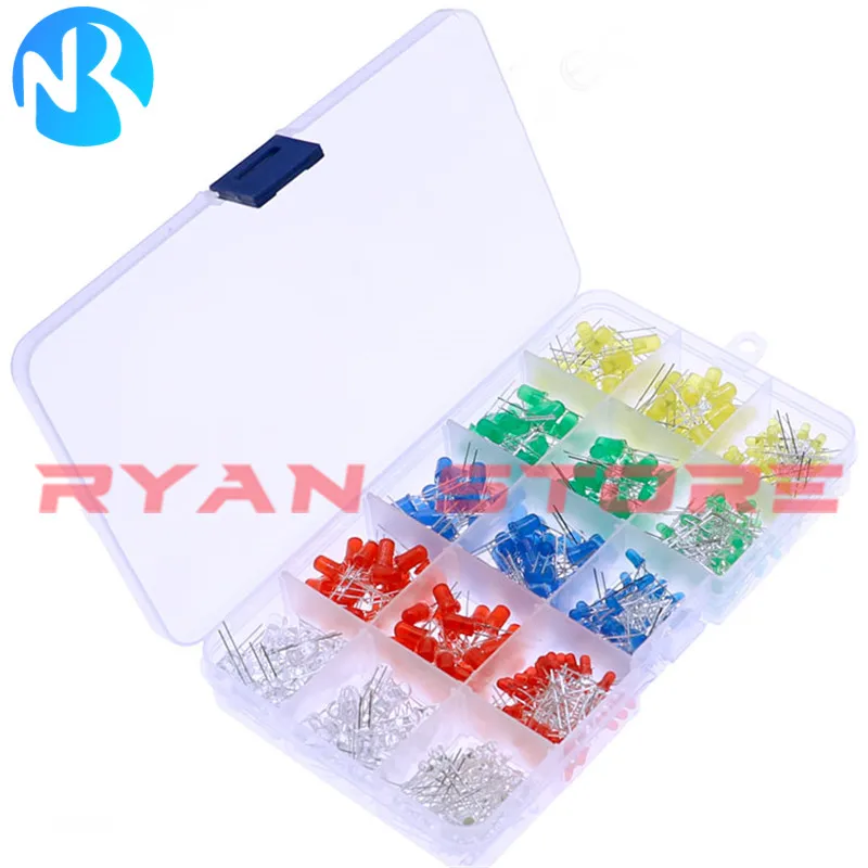 500 unids/caja luces LED surtido de diodos emisores 3MM 5MM Kit de diodos LED para electrónica DIY blanco rojo azul verde amarillo