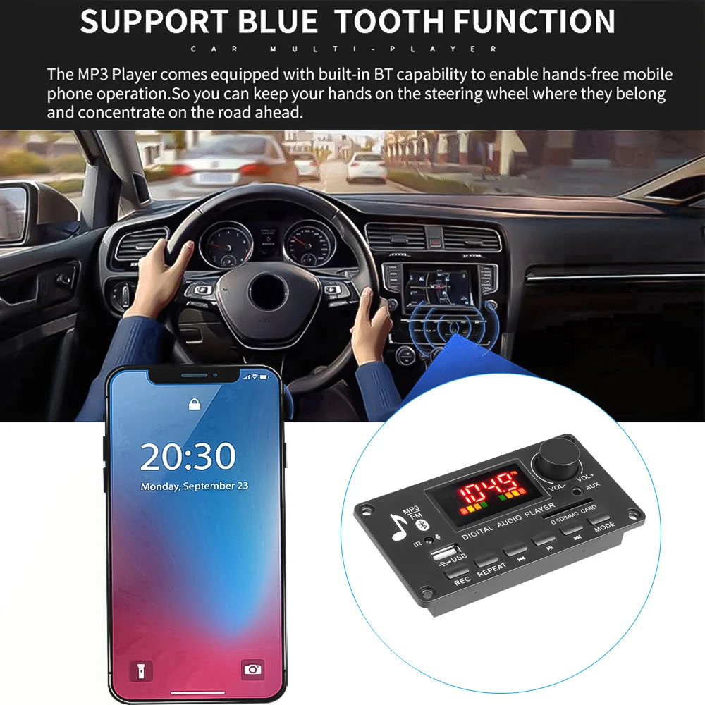 Placa decodificadora de MP3 Bluetooth DC 5V-26V, amplificador de 80W, reproductor Mp3 de música para coche inalámbrico, módulo de grabación de llamadas manos libres, Radio FM - imagen 4