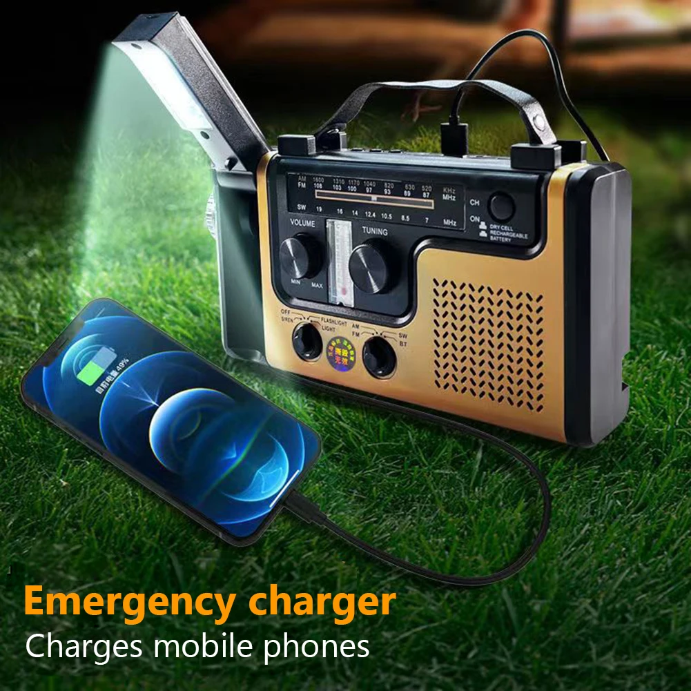 Radio de emergencia AM FM SW, manivela, energía solar, alarma SOS, compatible con Bluetooth, radio de emergencia solar, carga USB para acampar al aire libre - imagen 2