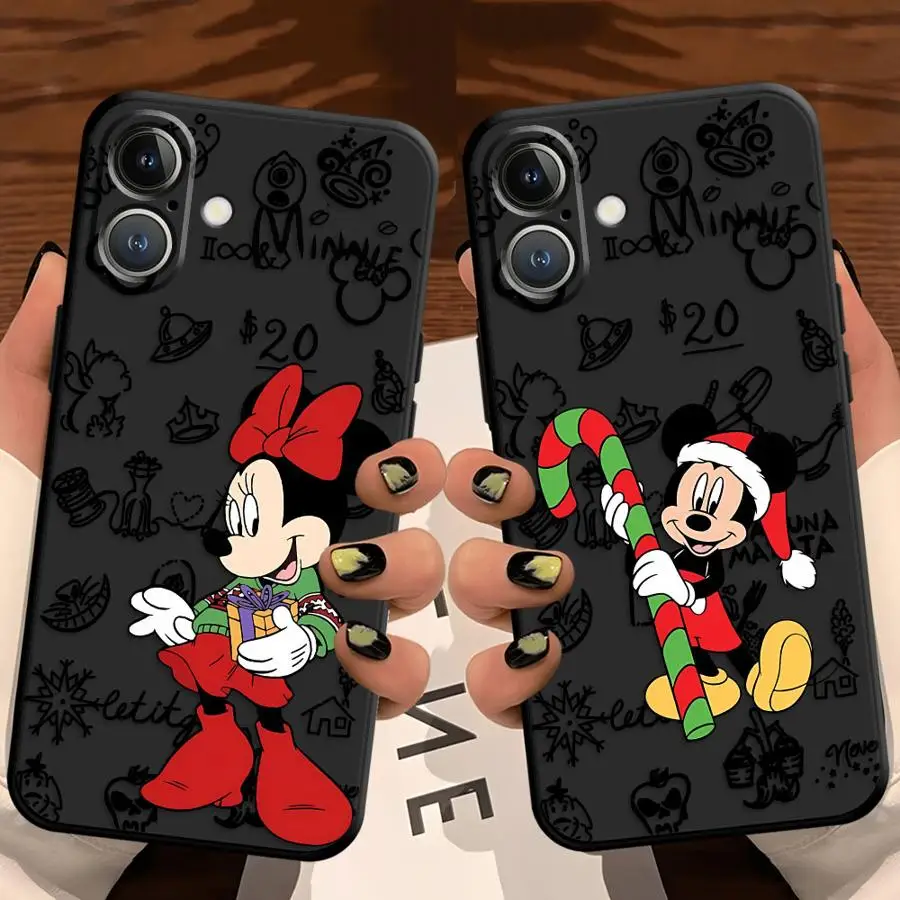 Funda navideña de Mickey Minnie para iPhone 15 16 14 Plus 7 8 XR 13 12 11 17 Pro Max XS Max 17Air, funda suave negra para teléfono