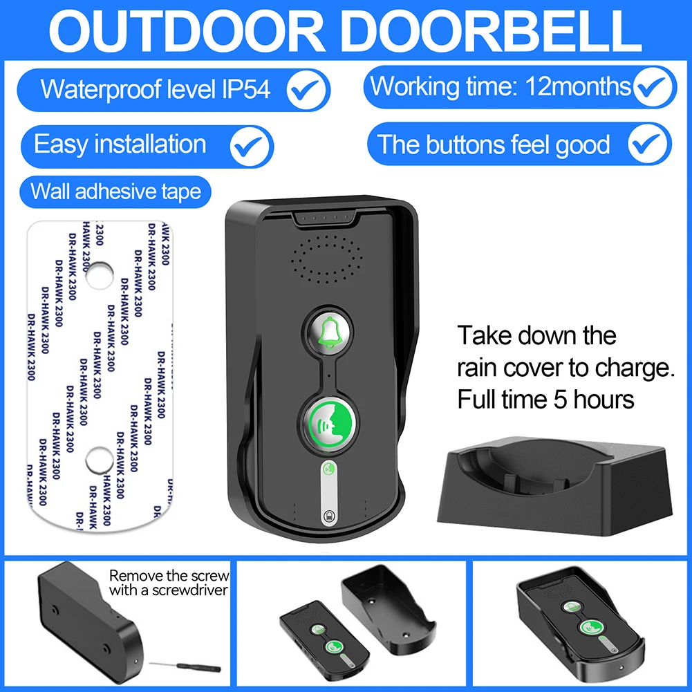 Timbre de intercomunicación inalámbrico de 2 vías, sistema de timbre de intercomunicación inalámbrico de largo alcance con 3 timbres y volumen de 5 niveles - imagen 5