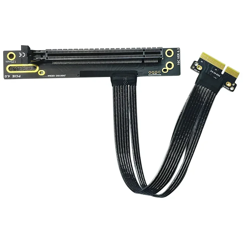 Cable de extensión vertical PCI-E 4,0 4X a 16X blindado PCI Express GEN4 PCIe X4 a X16 Cable extensor 90 adaptador elevador SSD GPU en ángulo - imagen 5