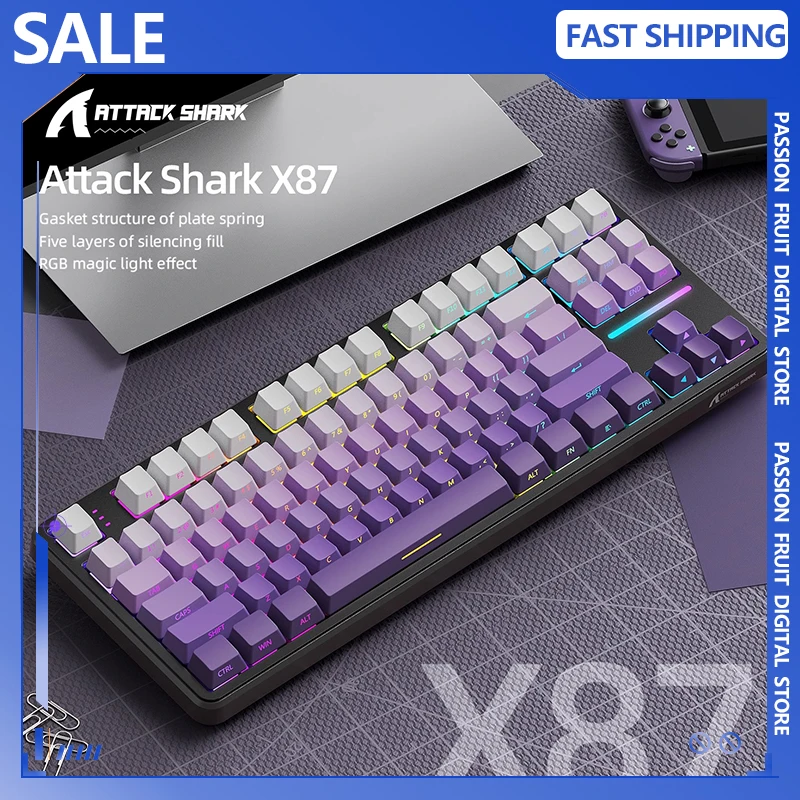 Teclado mecánico Attack Shark X87, inalámbrico, Bluetooth, Rgb, triodo, Esports, teclado para juegos con grabado lateral, periféricos de ordenador