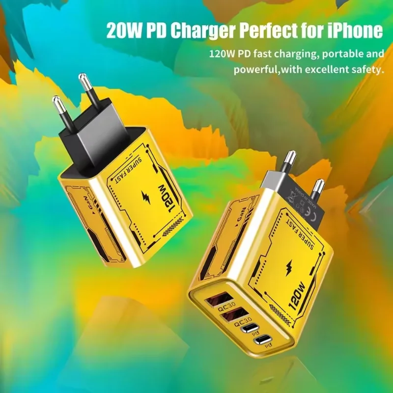Cargador de 120W carga ultra rápida tipo C GaN cargador de teléfono USB-C QC 3,0 adaptador de teléfono para iPhone Samsung Xiaomi 2025 nuevo - imagen 3