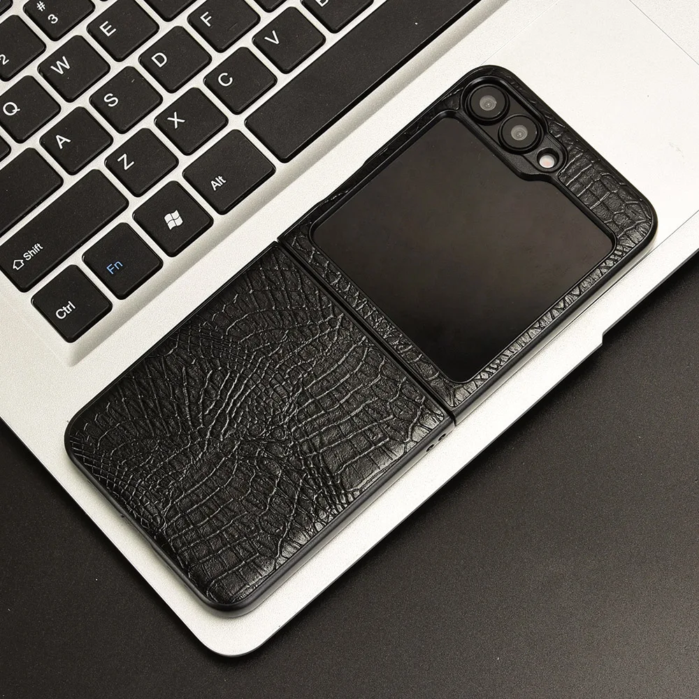Funda de cuero PU con textura de cocodrilo sintético, funda de plástico duro a prueba de golpes para Samsung Galaxy Z Flip ZFlip 6 5 4 3