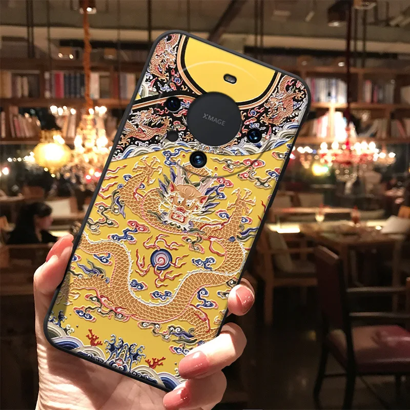 Funda en relieve 3D para Huawei Mate 60 50 40 30 20 Pro Pura 70 P60 P50 P40 P30 P20 funda Floral de dragón Fénix Fundas suaves - imagen 3