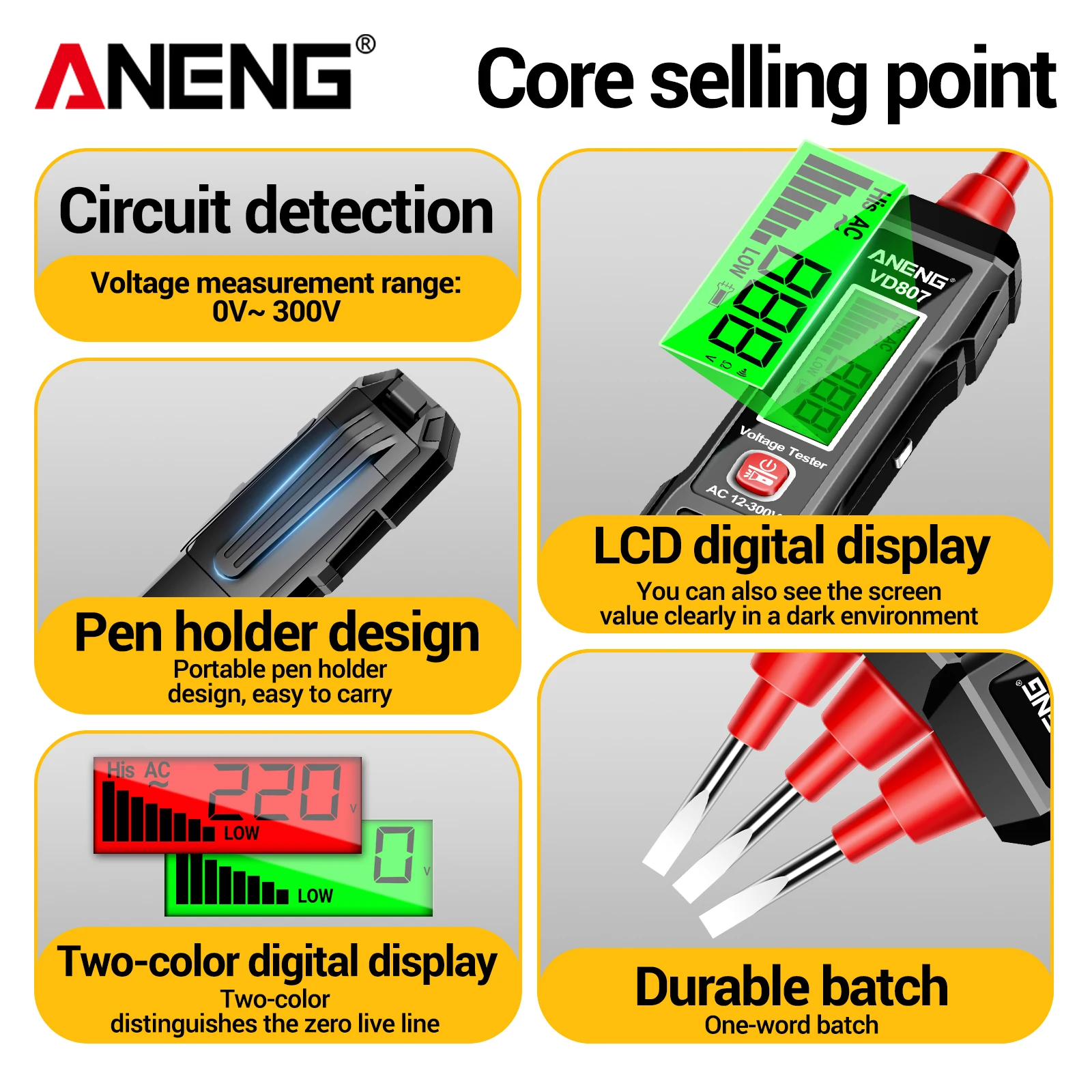 ANENG-multímetro de pinza amperimétrica, Kit de electricista ST181 + Vd807, pluma probadora de voltaje, Detector de voltaje de CA de 12V-300V, amplificador de coche, tapa Hz, herramienta NCV - imagen 3