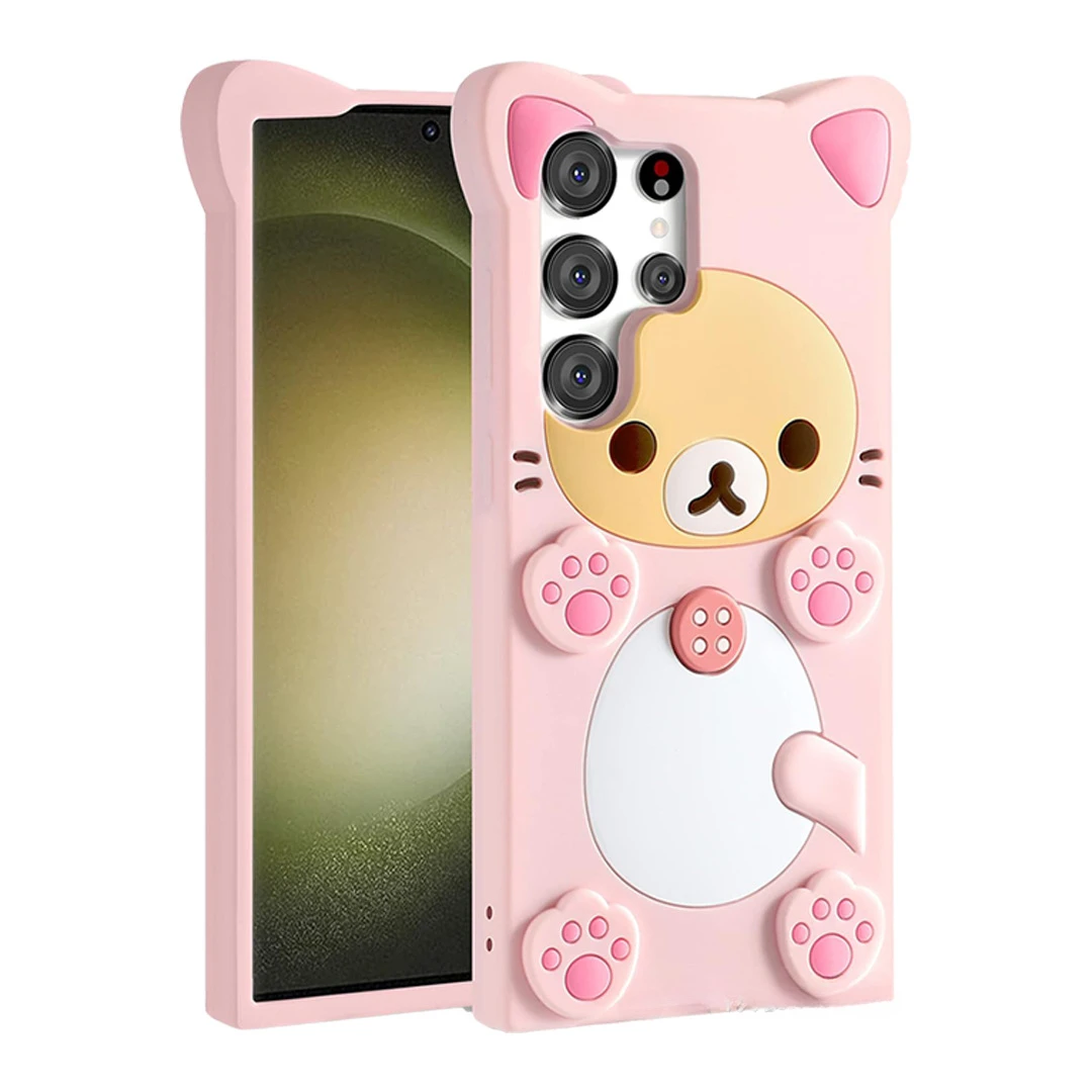 Funda de silicona suave Kawaii con bonito dibujo de oso rosa en 3D para Samsung Galaxy S23 S24 Plus S22 Ultra A53 S24Ultra S23Ultra, funda divertida