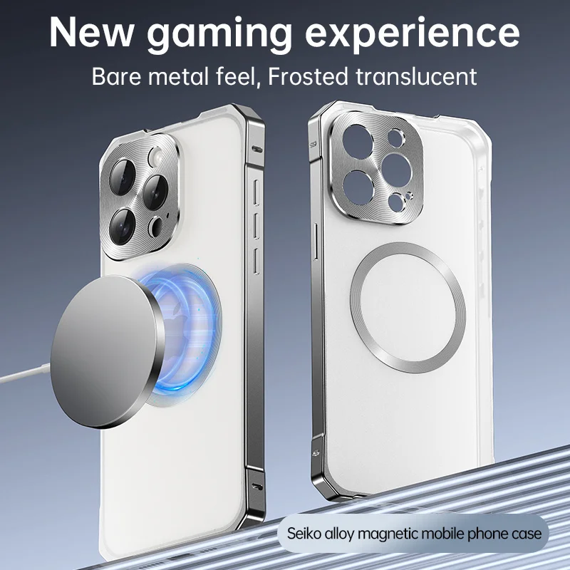 Funda magnética con marco de Metal de aleación de aluminio para iPhone 16 15 Pro Max, mate, transparente, carga inalámbrica Magsafe, cubierta a prueba de golpes - imagen 3