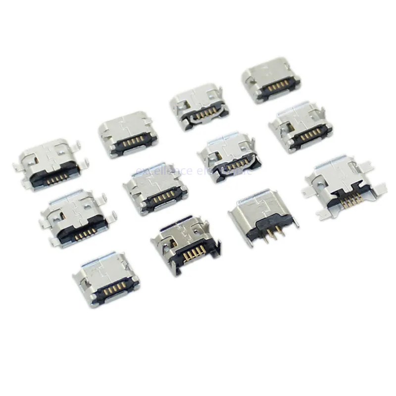 60 Unids Lote Conector Enchufe SMT 5 Pines Micro USB Tipo B Colocación Hembra 12 Modelos Conector Enchufe SMD DIP - Vista principal del producto