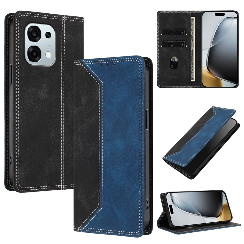 Para OPPO A6 Pro 5G Funda con tapa magnética para Coque Oppo A6 Pro A 6 A6Pro 4G Funda de teléfono Funda de cuero con bloque de Color a la moda - imagen 3