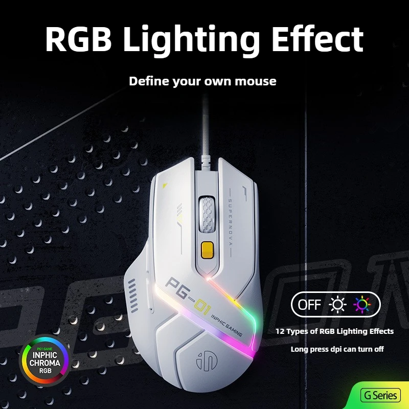 Ratón para juegos por cable PG-01, retroiluminación RGB, programación Macro, 12800DPI, 7000FPS, 1000HZ, velocidad de retorno, 60IPS, ergonómico, para deportes electrónicos - imagen 5