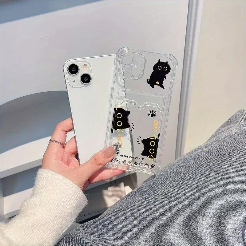 Funda de teléfono con tarjetero de gato creativo para iPhone 16 15 14 13 12 11 Pro Max XS X XR 7 8 Plus 16 cubierta de parachoques transparente a prueba de golpes - imagen 5