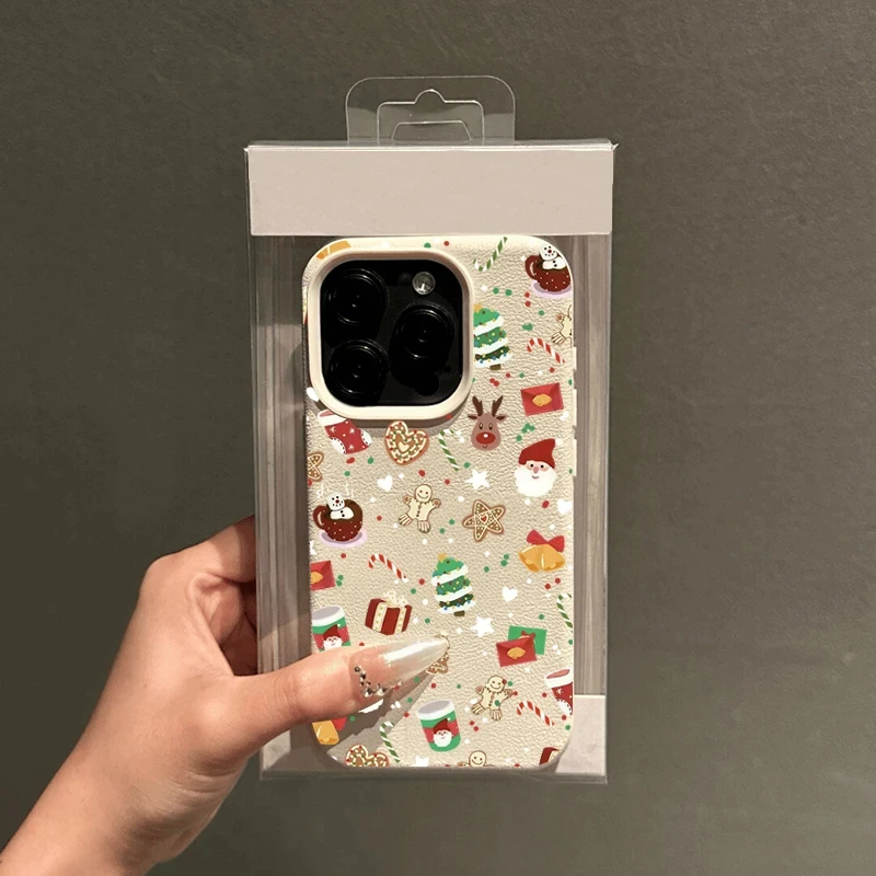 Funda de teléfono de cuero de imitación para regalo de Navidad, funda de silicona para iPhone 17 Air 16 E 15 14 Plus 13 12 11 Pro Max XS Max - imagen 2