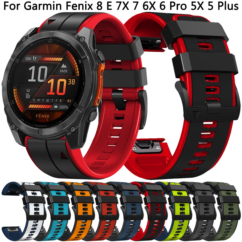 Quickfit-Correa de silicona para reloj, pulsera de 22mm y 26mm para Garmin Fenix 8 E, 7X, 7, 6X, 6 Pro, 5X, 5 Plus, Epix Pro Gen 2, 47mm, 51mm, 945