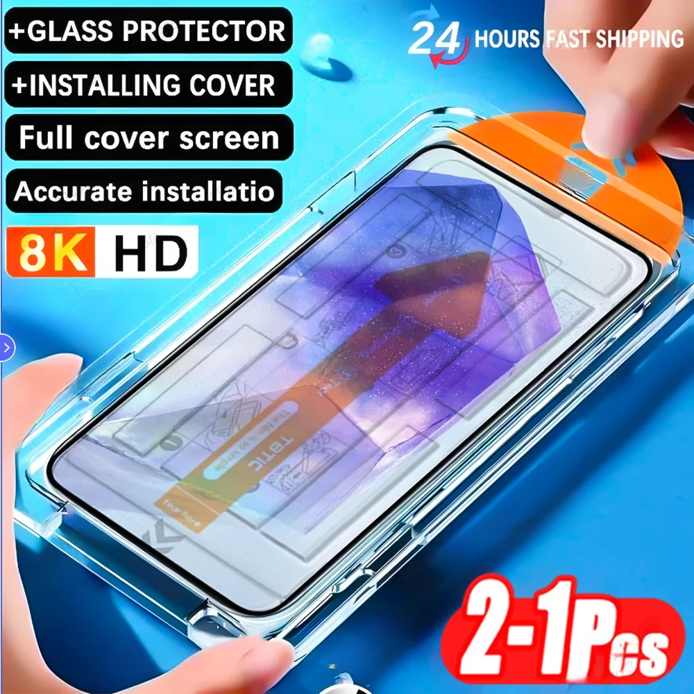 2 uds vidrio templado para Samsung A55 5G A15 A25 A35 A54 Protector de pantalla para Samsung A16 A56 A36 A26 caja a prueba de polvo de fácil instalación - imagen 2