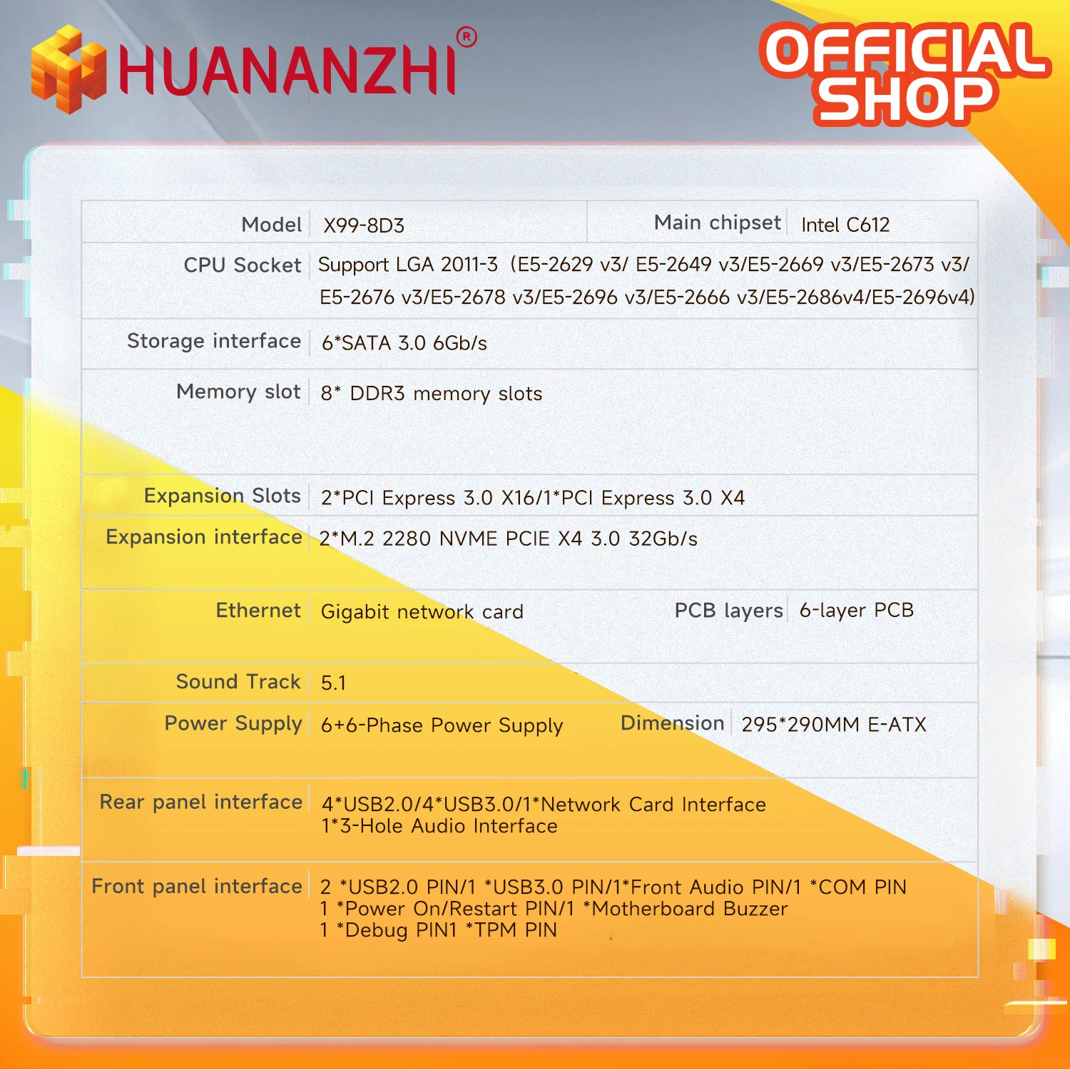 HUANANZHI-placa base X99 8D3 LGA 2011-3 XEON, doble CPU, compatible con LGA 2673, 2676, 2666, 2678, 2696, E5, V3V4, memoria DDR3, RECC, M.2, NVME, RU - imagen 2