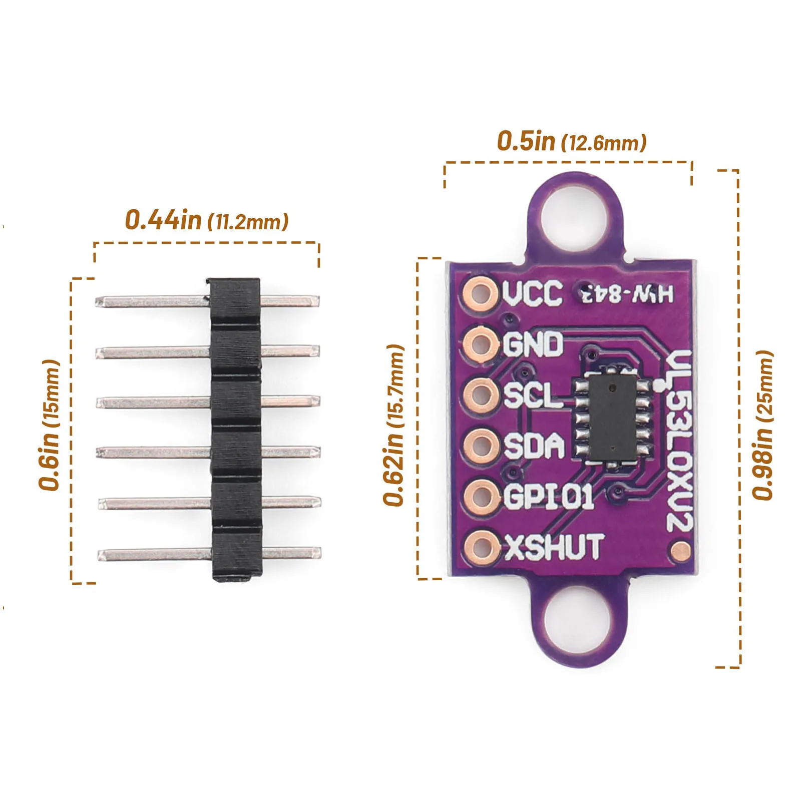 Módulo de Sensor de rango VL53L0X, 1/2 Uds., VL53L0X, tiempo de vuelo (ToF), ruptura del Sensor de rango 2,8-5V, comunicación de interfaz I2C IIC - imagen 2