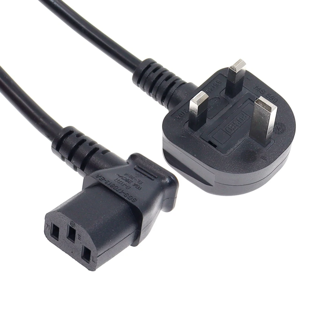 IEC320 C13 Cable de alimentación de extensión de enchufe principal de 3 pines, ángulo derecho e izquierdo a Reino Unido, CA de 1,8 M, Singapur, Malasia