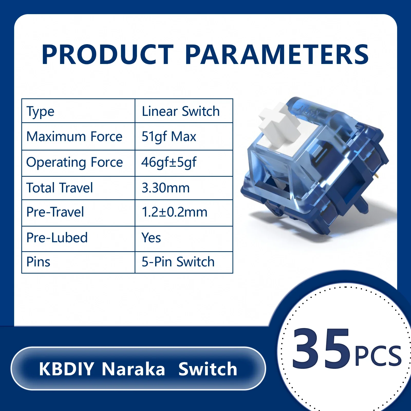 KBDiy Naraka-interruptor lineal MX, 46g, para teclado mecánico para videojuegos, KIT de jugador, lubricado en fábrica azul, personalizado, DIY, GMK67 Hi75 - imagen 4