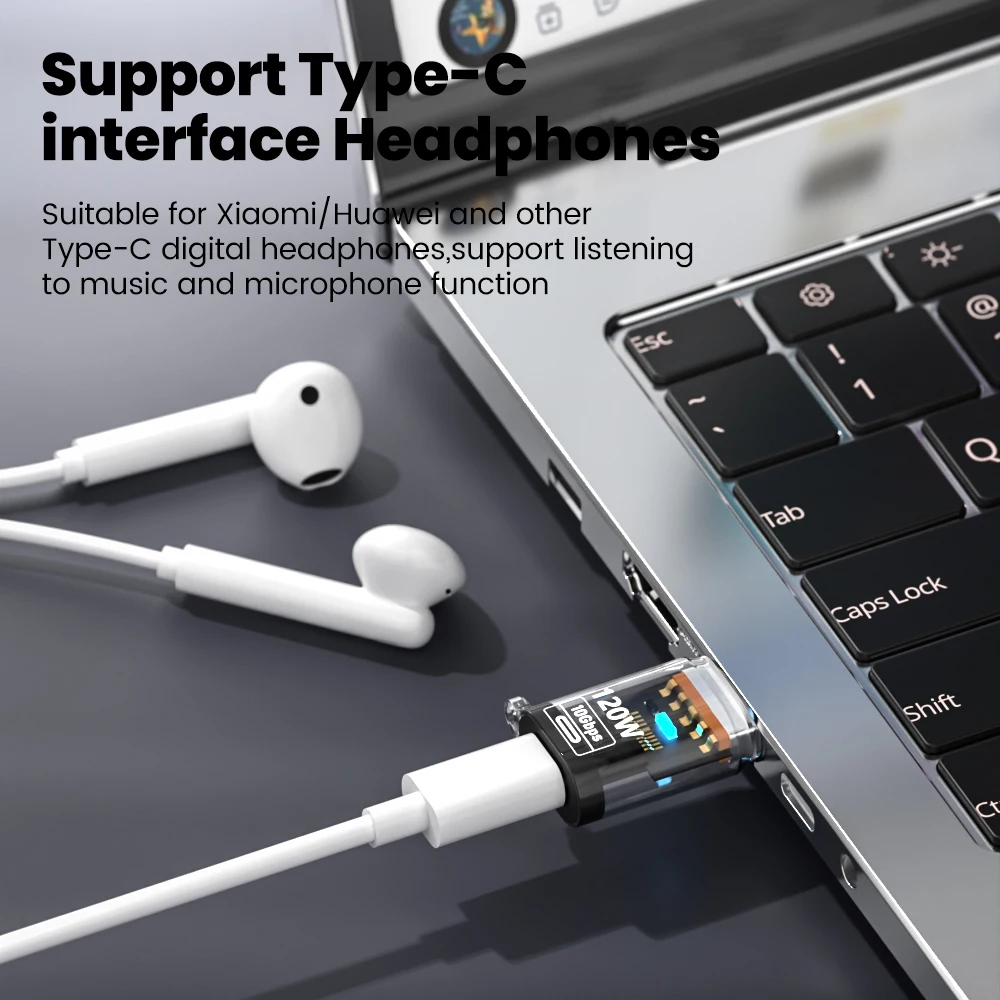 Adaptador transparente USB 3,2 de 120W, USB a tipo C OTG, adaptador OTG de 10Gbps, Cable de carga rápida para PC, portátil y ordenador - imagen 5