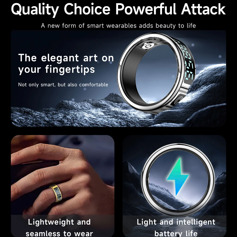 Anillo inteligente para hombres y mujeres, pantalla LED, control del ritmo cardíaco y del oxígeno en sangre, 5ATM, resistente al agua, anillo deslizante de gestos, múltiples modos deportivos - imagen 2