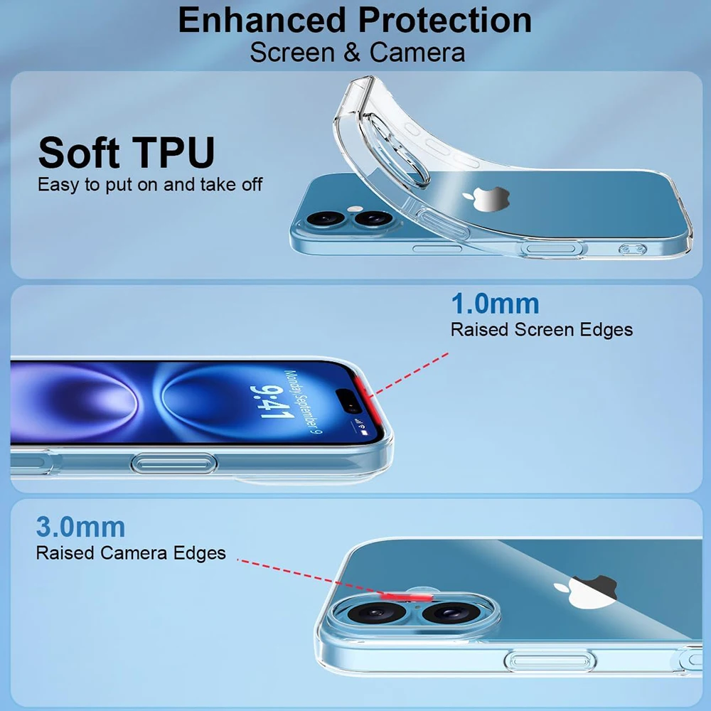 Funda de teléfono de silicona transparente y suave ultrafina para iPhone 16 17 15 14 13 12 11 Pro Max Plus Mini carcasa trasera transparente - imagen 4