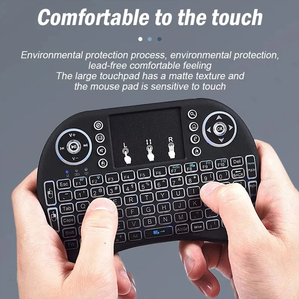 Mini teclado inalámbrico I8, retroiluminado en 7 colores, ruso, francés, español, portugués, árabe, 2,4G, Air Mouse remoto para Android TV Box PC - imagen 5