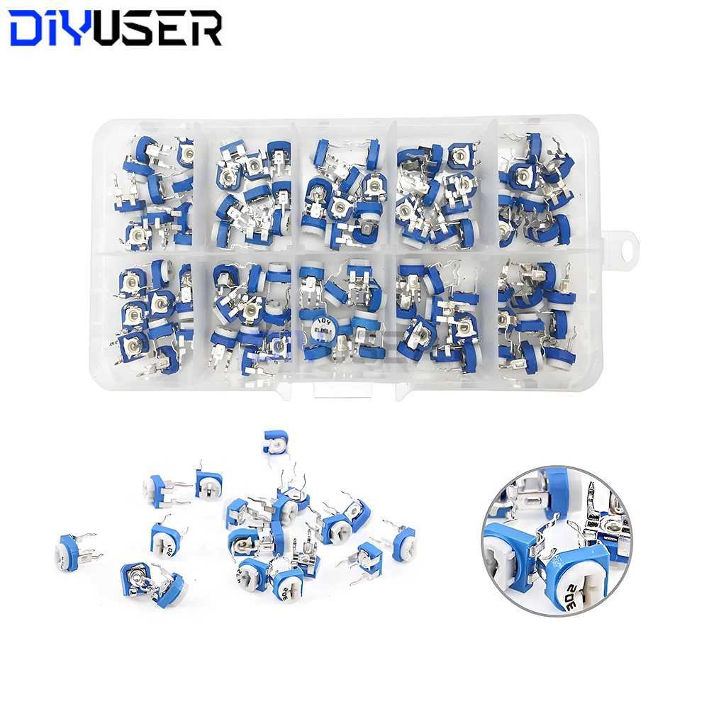 Kit de potenciómetro de recorte RM065, 150 Uds., surtido de resistencias variables de 15 valores con caja para reparación electrónica DIY
