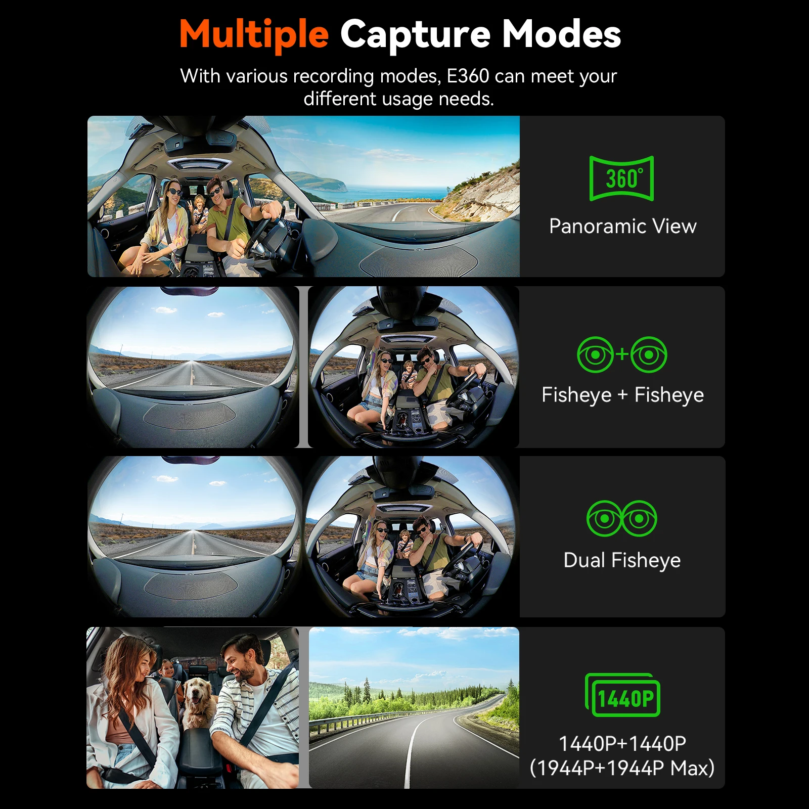 Vantrue E360 Dashcam 360 ° 5.2K Panorámica 5GHz WiFi y GPS Cámara dual STARVIS 2 IR Visión nocturna Control de voz Pantalla táctil para automóviles - imagen 4