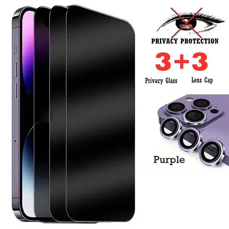 Vidrio de protección de privacidad 6 en 1 + tapa de lente de cámara Protector de pantalla Anti Peep para iPhone 17 16 15 Pro Max 13 mini 14 Plus 16e 12 11 - imagen 5