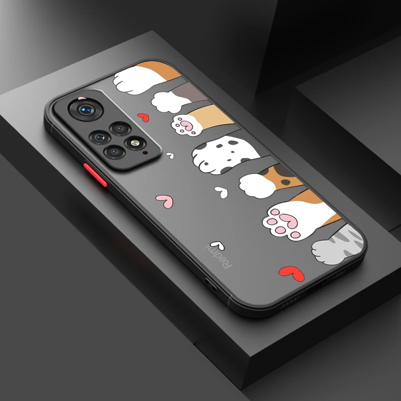 Funda translúcida esmerilada para teléfono Redmi Note, carcasa bonita con forma de gato y colilla de Animal, 13R para modelos, 13, 12, 12S, 12T, 11, 11T, 11E, 10 Pro Plus y 5G - imagen 4