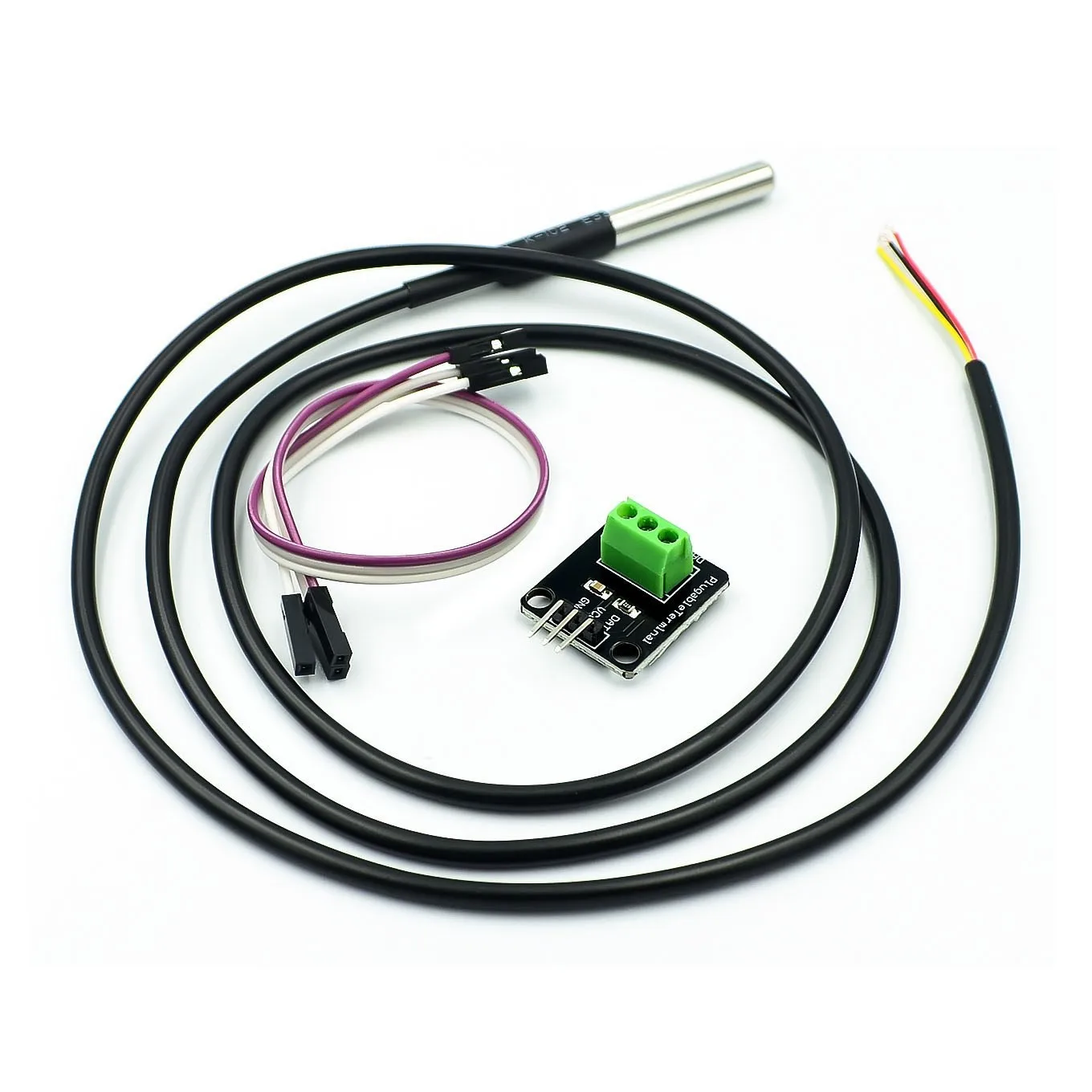 Kit de módulo de Sensor de temperatura DS18B20, Cable de Sensor Digital impermeable de 100CM, adaptador de Terminal de sonda de acero inoxidable para Arduino
