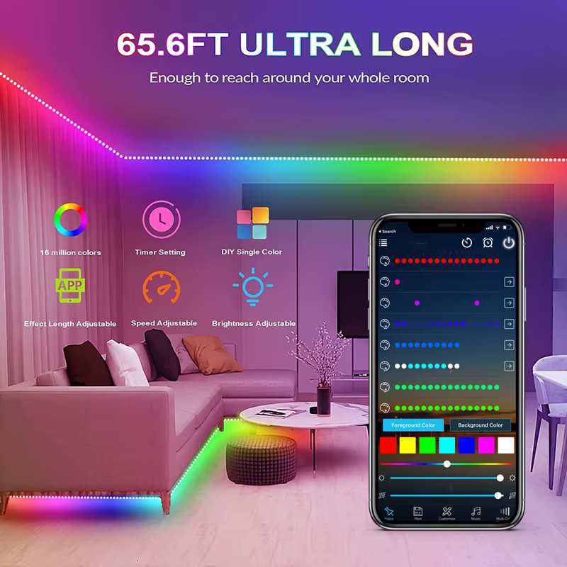 Tiras de luz LED WS2812 para decoración de dormitorio de fiesta, control remoto por Bluetooth, iluminación de Color de sueño musical, lámpara de cinta RGB 5050 - imagen 3
