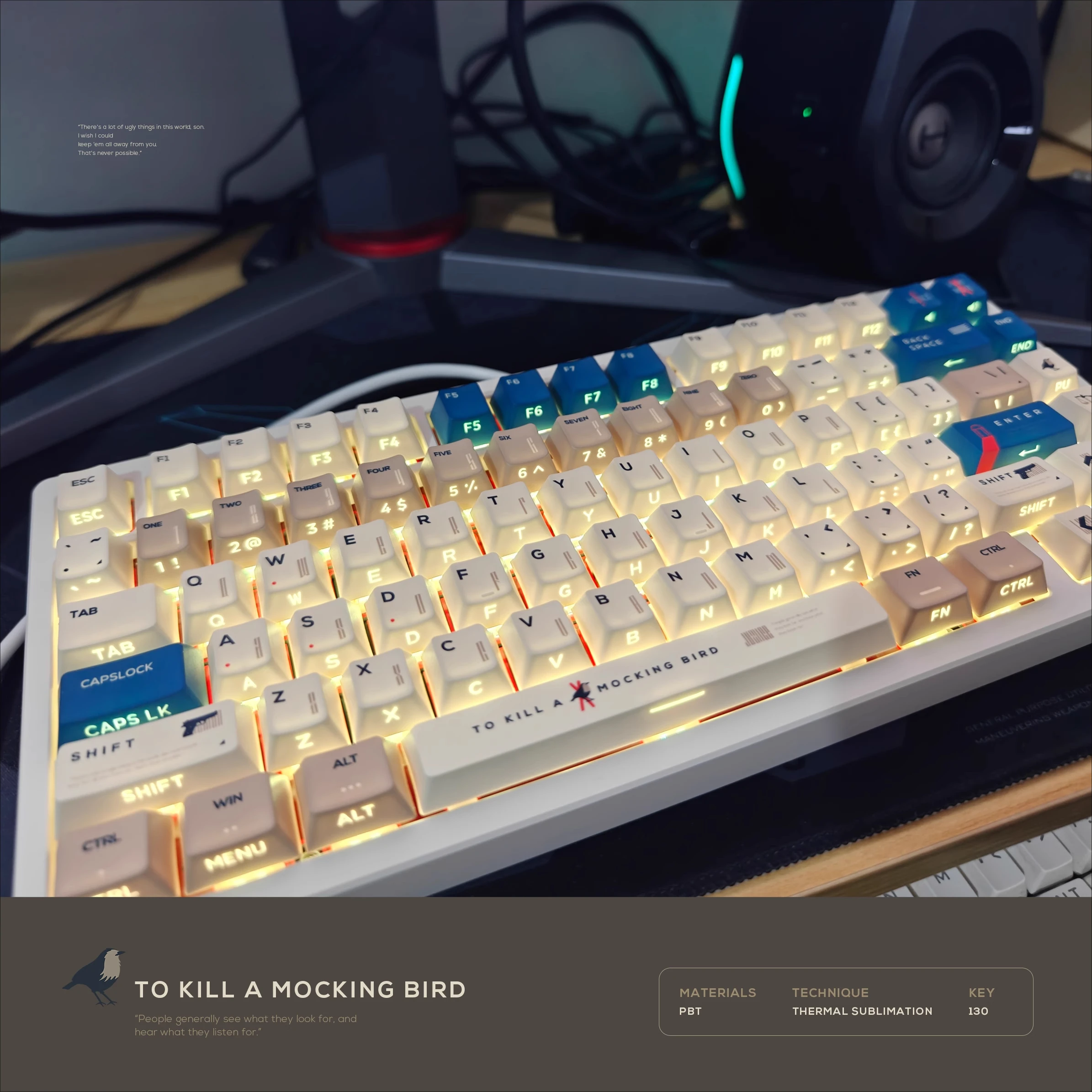 To Kill A Mockingbird-teclas con tema Cherry Profile PBT, teclas translúcidas con grabado lateral para teclado mecánico, teclas Retro - imagen 2