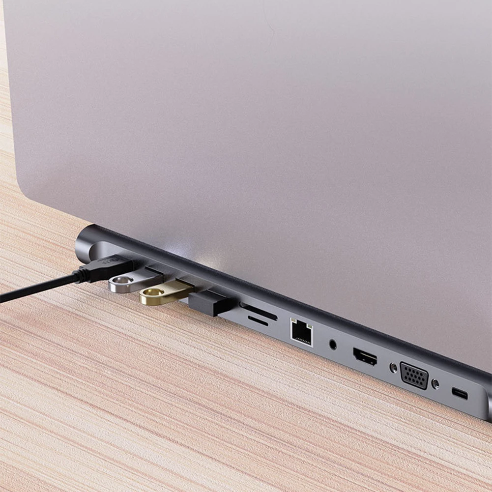 Estación de acoplamiento USB C 11 en 1 con concentrador VGA Ethernet tipo C Compatible con HDMI 4K 1 * USB 3,0 3 * adaptador multipuerto USB2.0 para MacBook - imagen 3