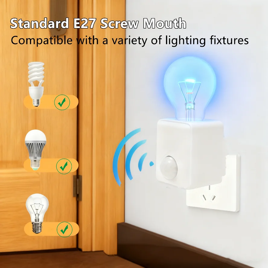 E27 PIR Sensor de movimiento Base de lámpara Led AC85-265V enchufe UE EE. UU. Bombilla de inducción humana soporte adaptador de enchufe convertidor ajustable - imagen 2