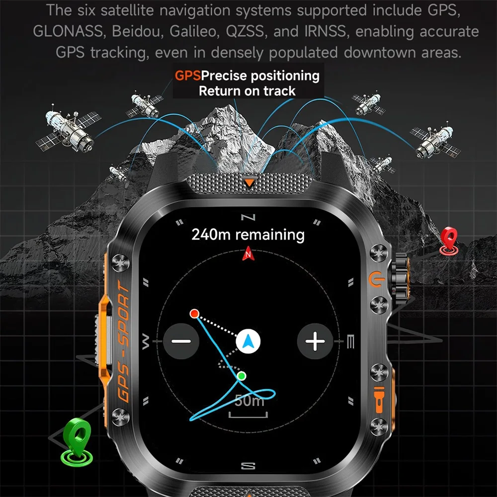 GPS deportes al aire libre brújula llamada de diente azul reloj inteligente linterna impermeable ritmo cardíaco salud Smartwatch recordatorio de información - imagen 4