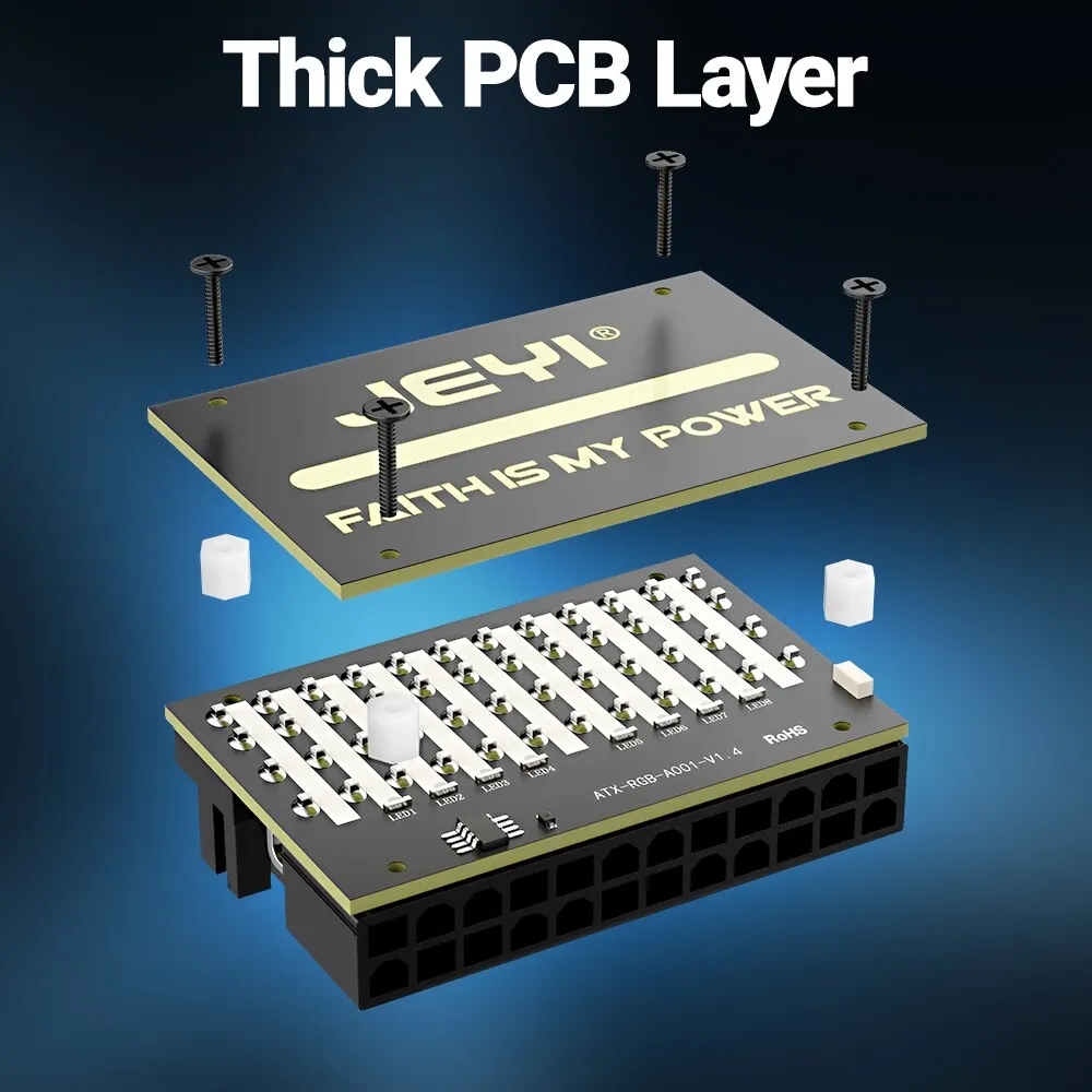 JEYI-adaptador de corriente para placa base, dispositivo ATX de 24 Pines, 90 °, RGB, 18 modos de luz, hembra a macho, 90 grados, suministro para PC de escritorio - imagen 5